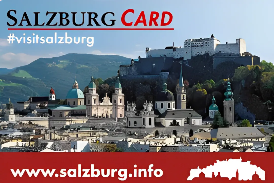 Panorama view of Salzburg, promoted by the Salzburg Card, with website link.